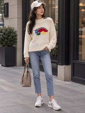 MOHAIR WOOL LIZARD EMBROIDERED OVERSIZED SWEATER SIZE M